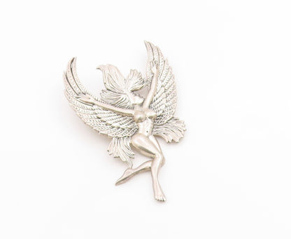 925 Sterling Silver Vintage Pendant Etched Winged Fairy Angel Figurine  PT26295