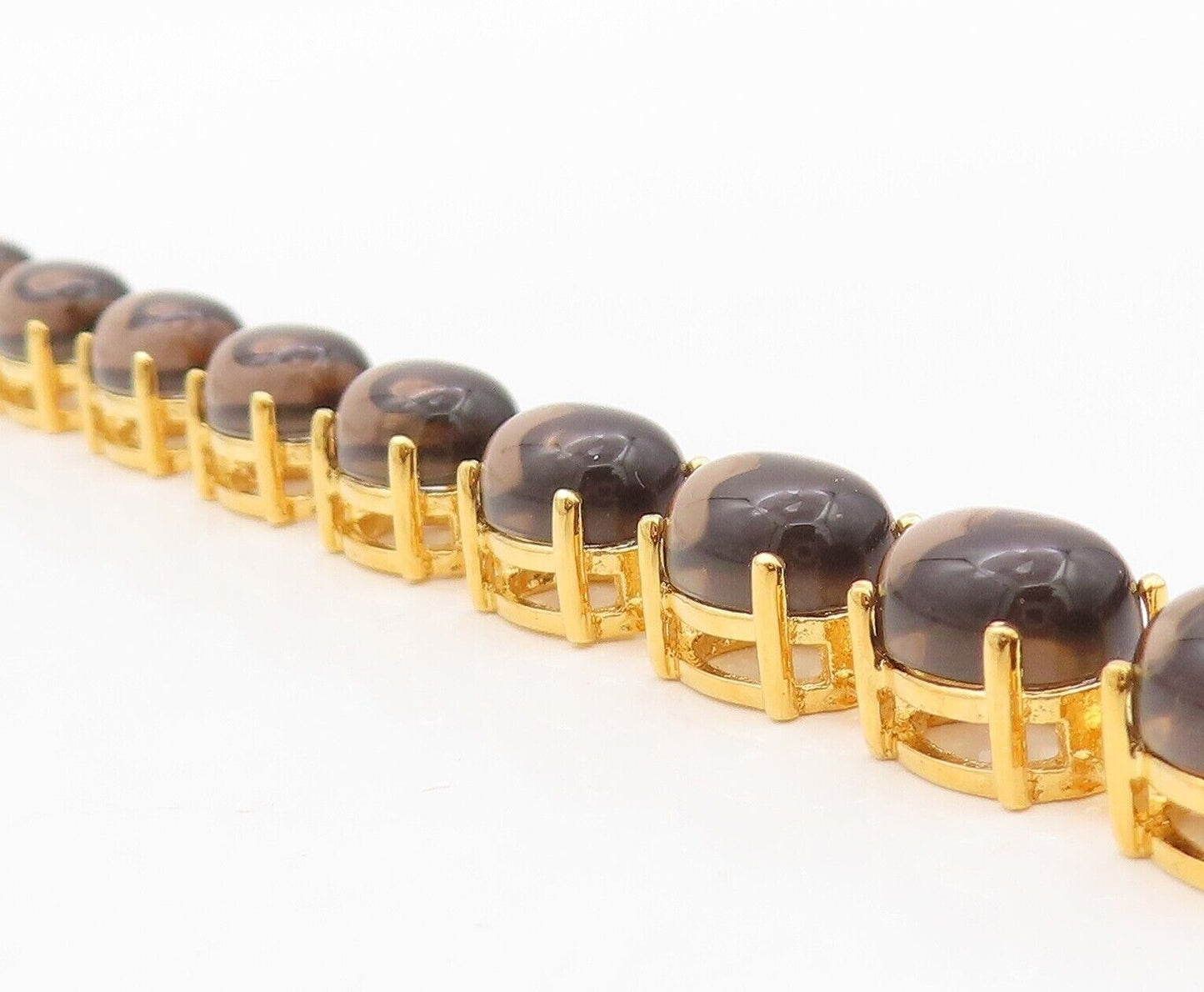 925 Sterling Silver Vintage Bracelet Gold Plated Cabochon Smoky Quartz  BT10776