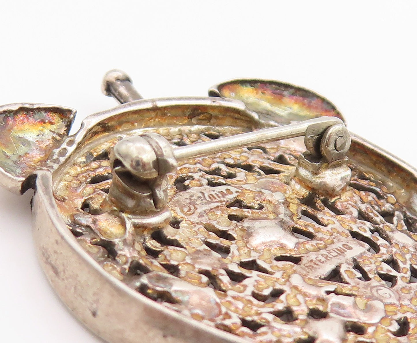 925 Sterling Silver Vintage Brooch JEZLAINE Swirly Cutout Alarm Clock  BP11709