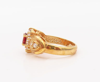 925 Sterling Silver Vintage Ring Gold Plated Garnet & CZ Flower  Sz 7  RG30314