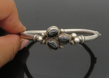 925 Sterling Silver  Vintage Cabochon Cut Black Onyx Bangle Bracelet  BT8386