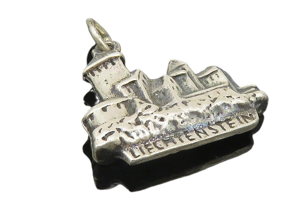 925 Sterling Silver Vintage Liechtenstein City Scene Drop Pendant PT8202