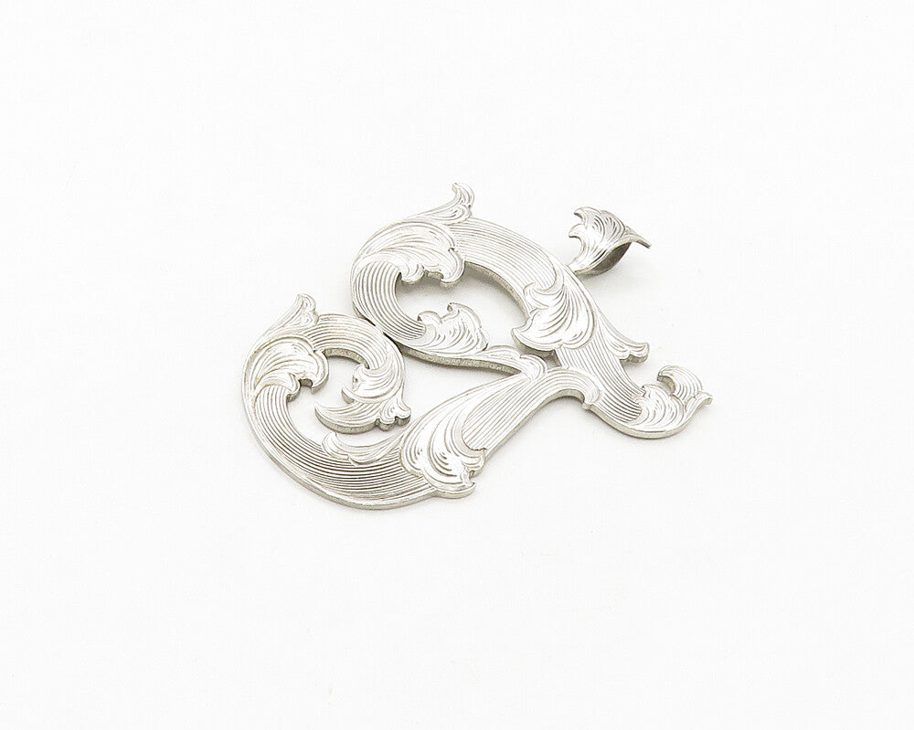 ENGLAND 925 Sterling Silver  Vintage Shiny Floral Swirl Drop Pendant  PT14377
