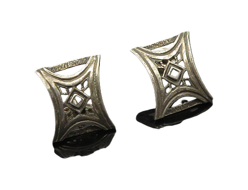 925 Sterling Silver  Vintage Dark Tone Open Design Drop Earrings  EG9452