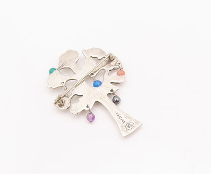 925 Sterling Silver Vintage Brooch Pin Designer Gemstone Beaded Tree  BP10872