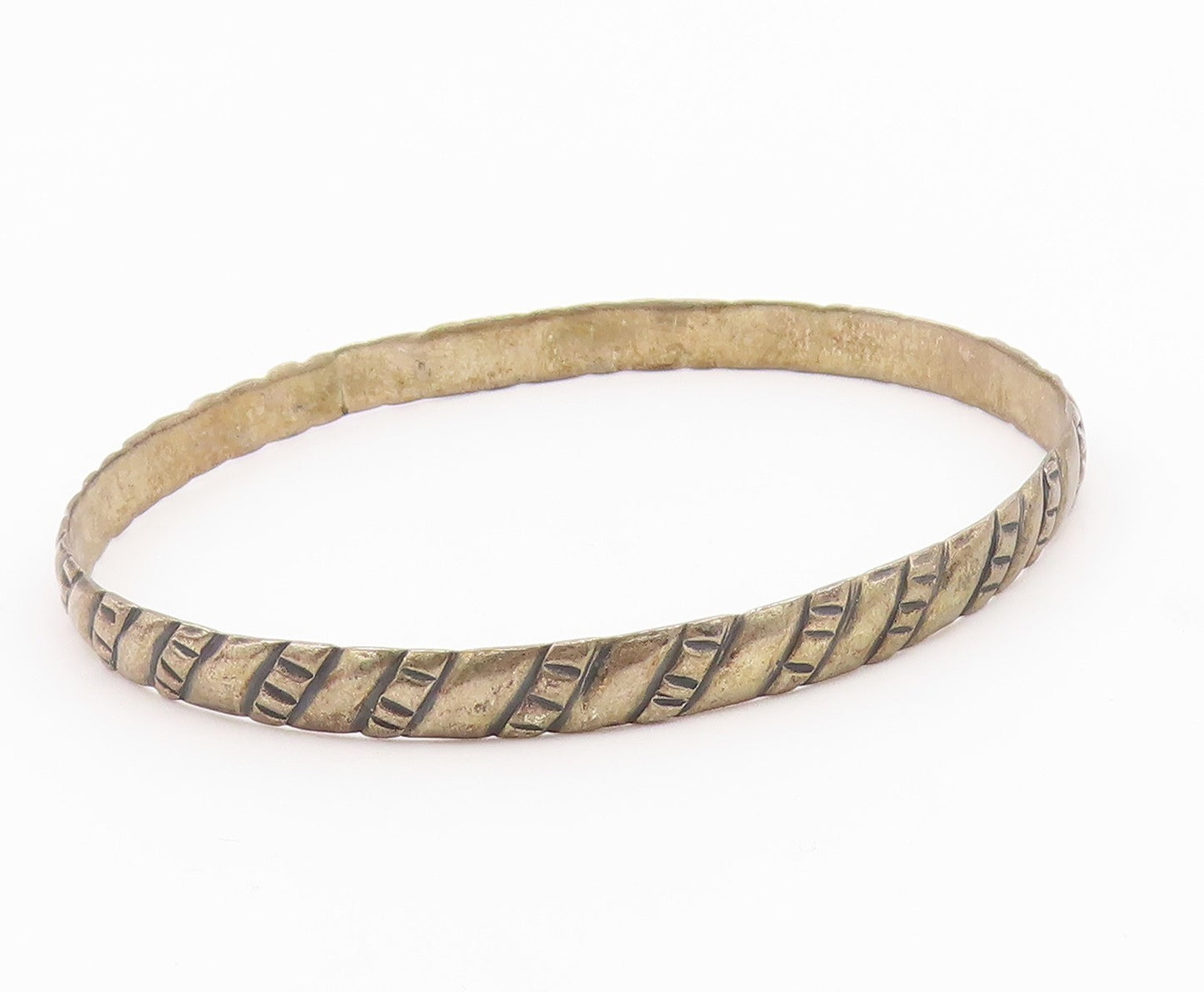 MEXICO 925 Silver  Vintage Dark Tone Slanted Design Bangle Bracelet  BT8223
