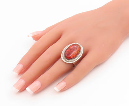 925 Sterling Silver Vintage Ring DTR JAY KING Cabochon Amber Band  Sz 9  RG35849