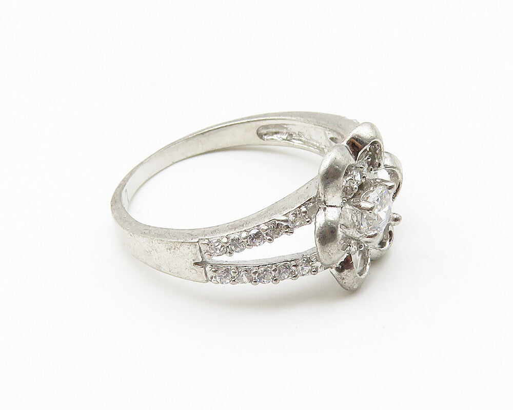 925 Sterling Silver  Cubic Zirconia Open Floral Motif Band Ring Sz 7  RG10362