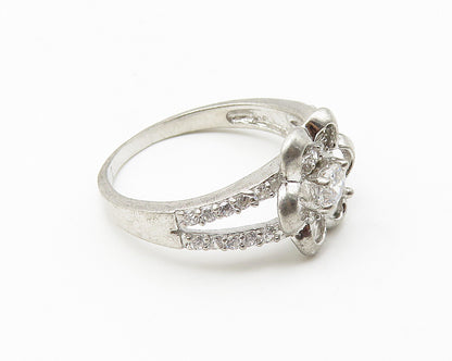 925 Sterling Silver  Cubic Zirconia Open Floral Motif Band Ring Sz 7  RG10362
