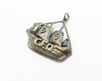 925 Sterling Silver  Vintage Dark Tone Sailing Ship Drop Pendant  PT11095