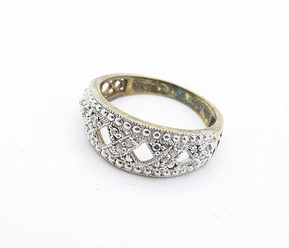 925 Sterling Silver  Vintage Genuine Diamonds X Design Band Ring Sz 7  RG7031
