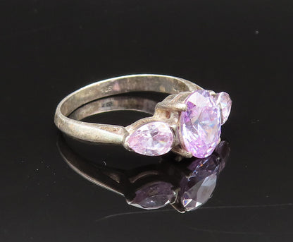 925 Sterling Silver  Vintage Dainty Purple Cubic Zirconia Ring Sz 6.5  RG25633