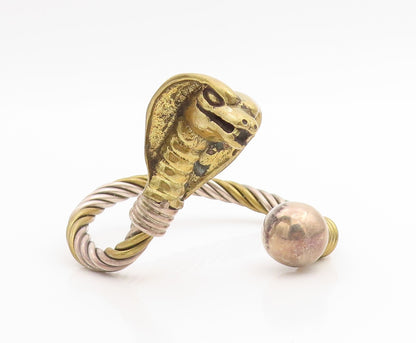 925 Sterling Silver Vintage Bracelet Two Tone Twisted Cobra Head Cuff  BT11418