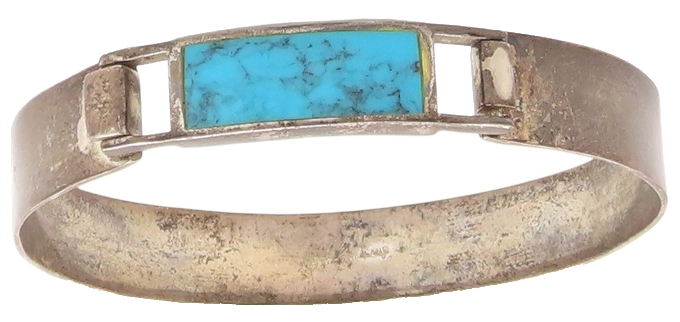 925 Sterling Silver Vintage Bracelet Rectangular Turquoise Inlay Bangle  BT11456
