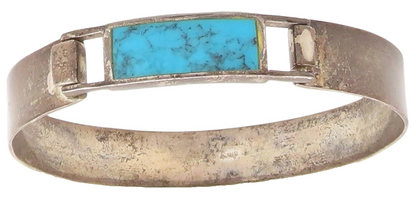 925 Sterling Silver Vintage Bracelet Rectangular Turquoise Inlay Bangle  BT11456