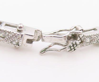 925 Sterling Silver Vintage Bracelet Multi Gemstone Geometric Panel Link BT11692