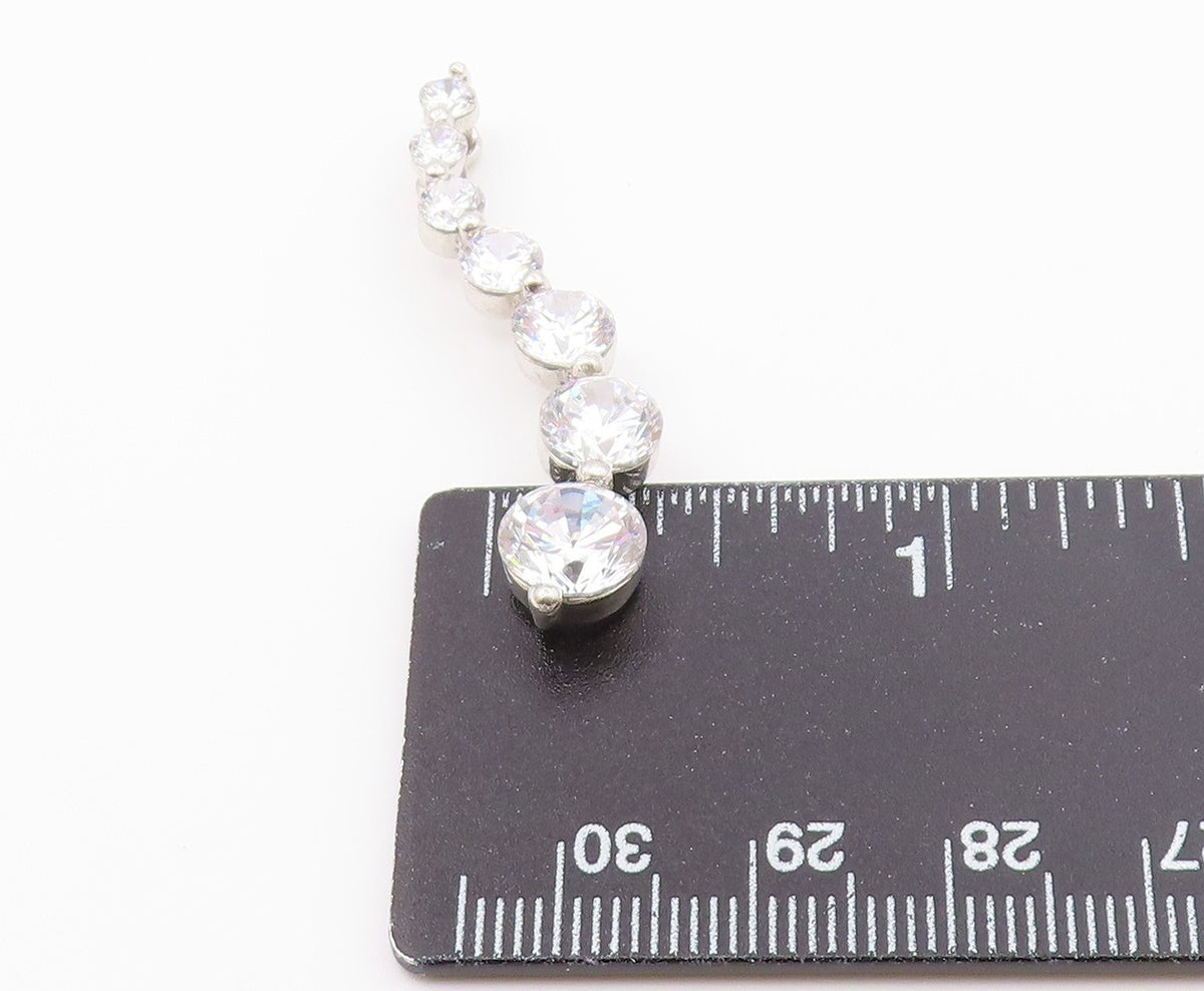 925 Sterling Silver  Vintage Shiny Cubic Zirconia Graduated Pendant  PT16681