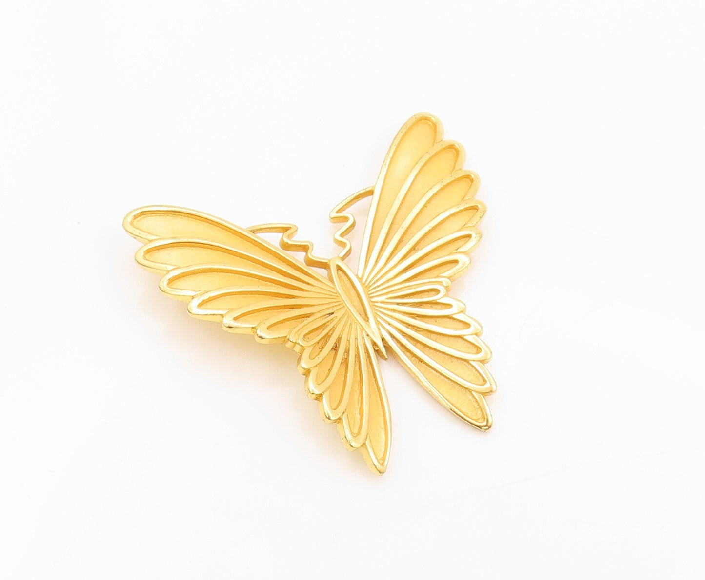 925 Sterling Silver Vintage Pendant Gold Plated Carved Large Butterfly  PT23890