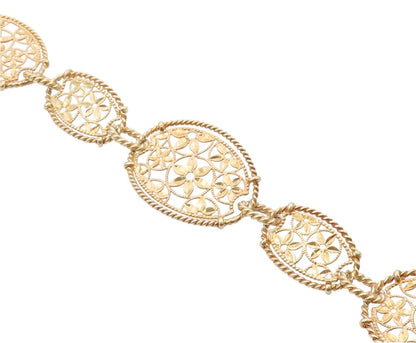 925 Sterling Silver Vintage Bracelet Gold Plated Intricate Floral Link  BT12124