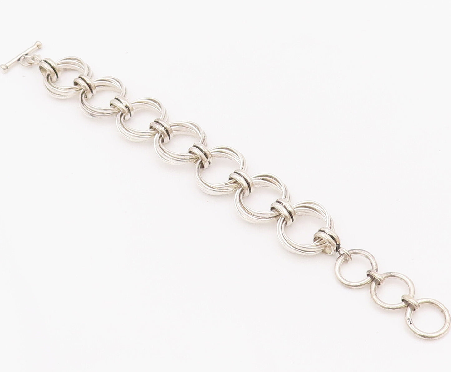 925 Sterling Silver Vintage Bracelet Solid Multi Rings Stack Linked  BT10420