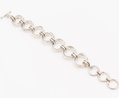 925 Sterling Silver Vintage Bracelet Solid Multi Rings Stack Linked  BT10420