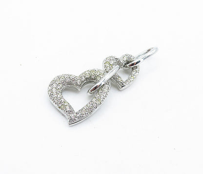 925 Sterling Silver  Shiny Cubic Zirconia Linked Love Hearts Pendant  PT4623