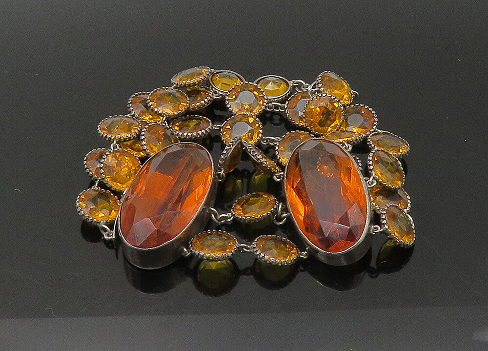 925 Sterling Silver Vintage Citrine Multi Strand Chain Bracelet BT8870