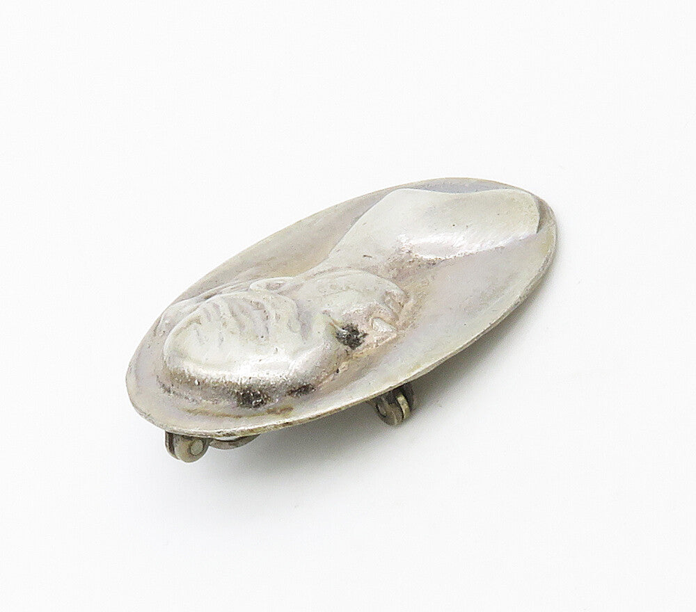 925 Sterling Silver  Vintage Modernist Woman Face Brooch Pin  BP6468
