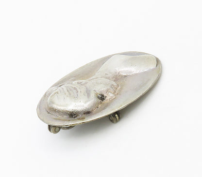 925 Sterling Silver  Vintage Modernist Woman Face Brooch Pin  BP6468