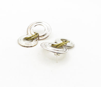 MEXICO 925 Sterling Silver  Vintage Shiny 2 Tone Linked Drop Earrings  EG4859
