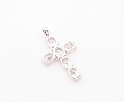 925 Sterling Silver  Vintage Cubic Zirconia Religious Cross Pendant  PT16595