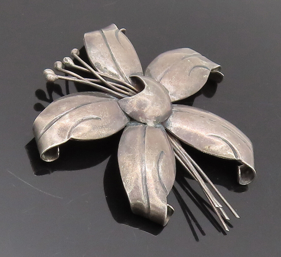 TORRES TAXCO 925 Silver  Vintage 3D Carved Large Flower Brooch Pin  BP10504