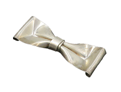 MEXICO 925 Sterling Silver  Vintage Shiny Bow Tied Ribbon Brooch Pin  BP8490