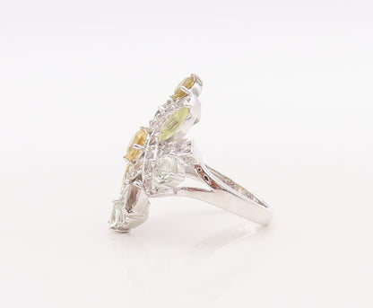 925 Sterling Silver Vintage Ring Checks Cutout Gemstones & CZ Inlay Sz 7 RG29833