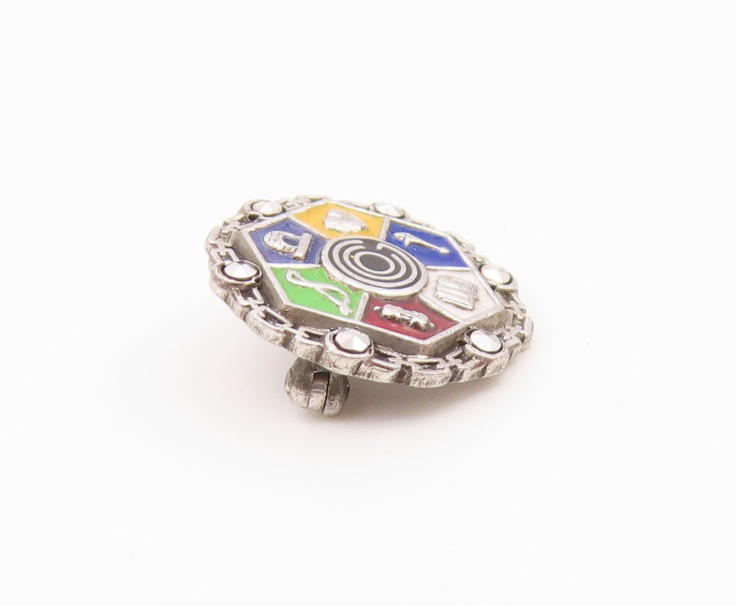 925 Sterling Silver  Vintage Petite Enamel Detail Brooch Pin  BP7914