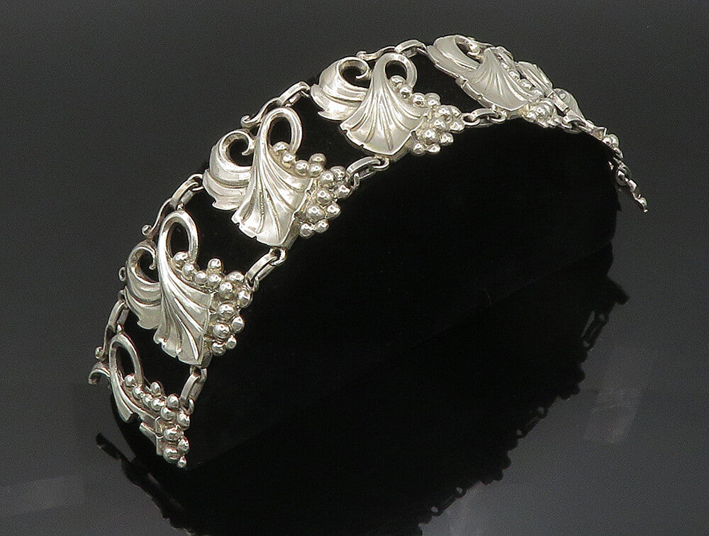 VIKINGCRAFT 925 Silver  Vintage Shiny Leaf Vine & Grapes Bracelet  BT9357