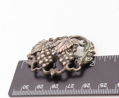 925 Sterling Silver Vintage Brooch Pin Dark Tone Cutout Grape Bush  BP11291