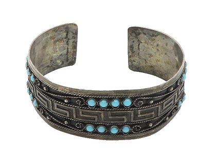 MIDDLE EAST 925 Sterling Silver Vintage Antique Turquoise Cuff Bracelet  BT6964