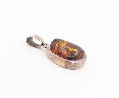 925 Sterling Silver Vintage Pendant POLAND Cabochon Amber Teardrop Charm PT25305