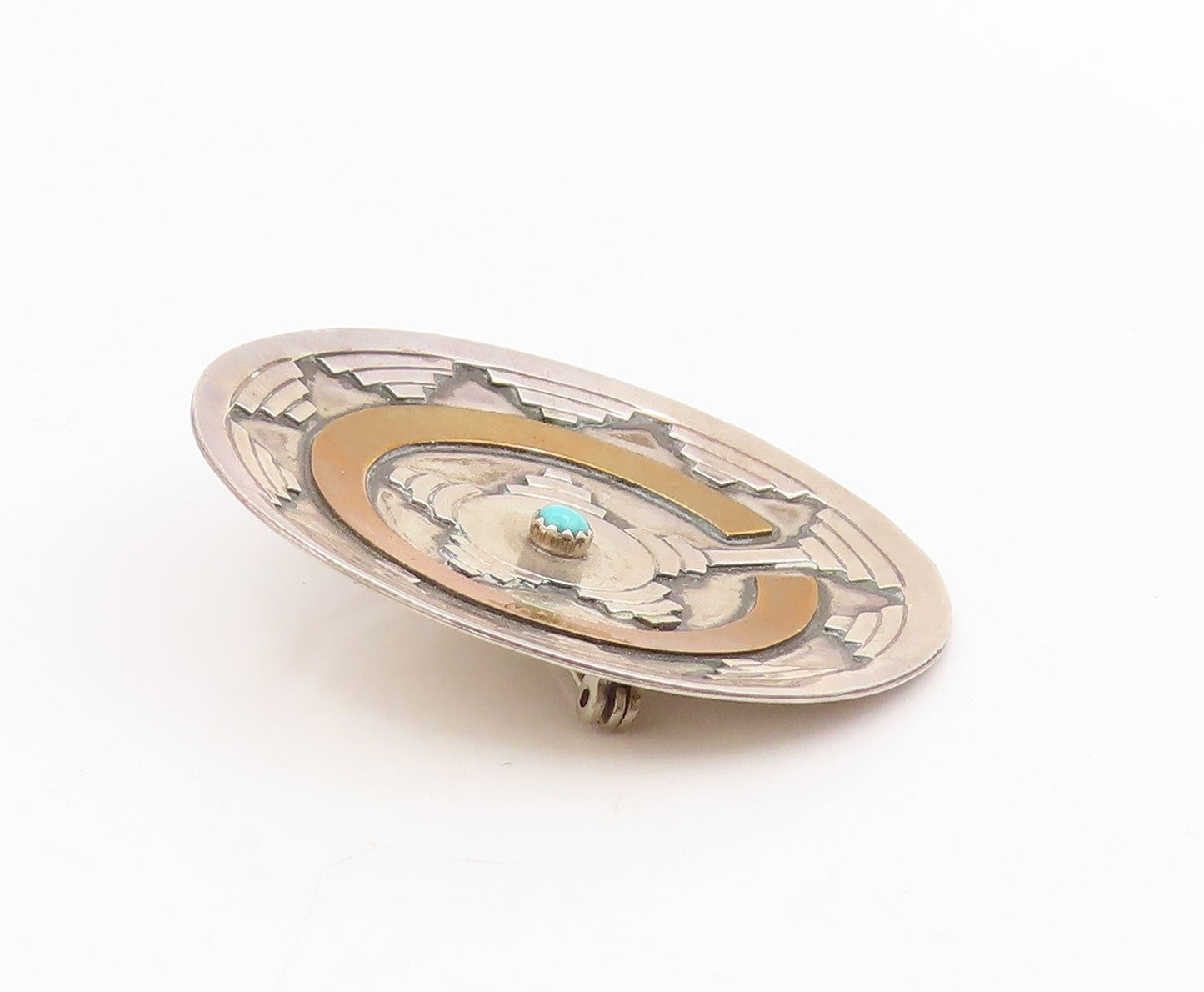 925 Sterling Silver Vintage Brooch Pin NAVAJO GILBERT MORGAN Turquoise  BP12209