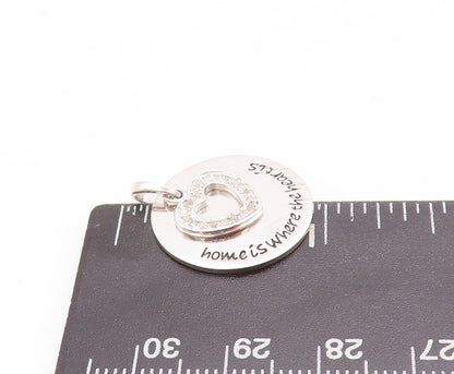 925 Sterling Silver Vintage Pendant Cutout Real Diamonds Heart & Coin  PT23797