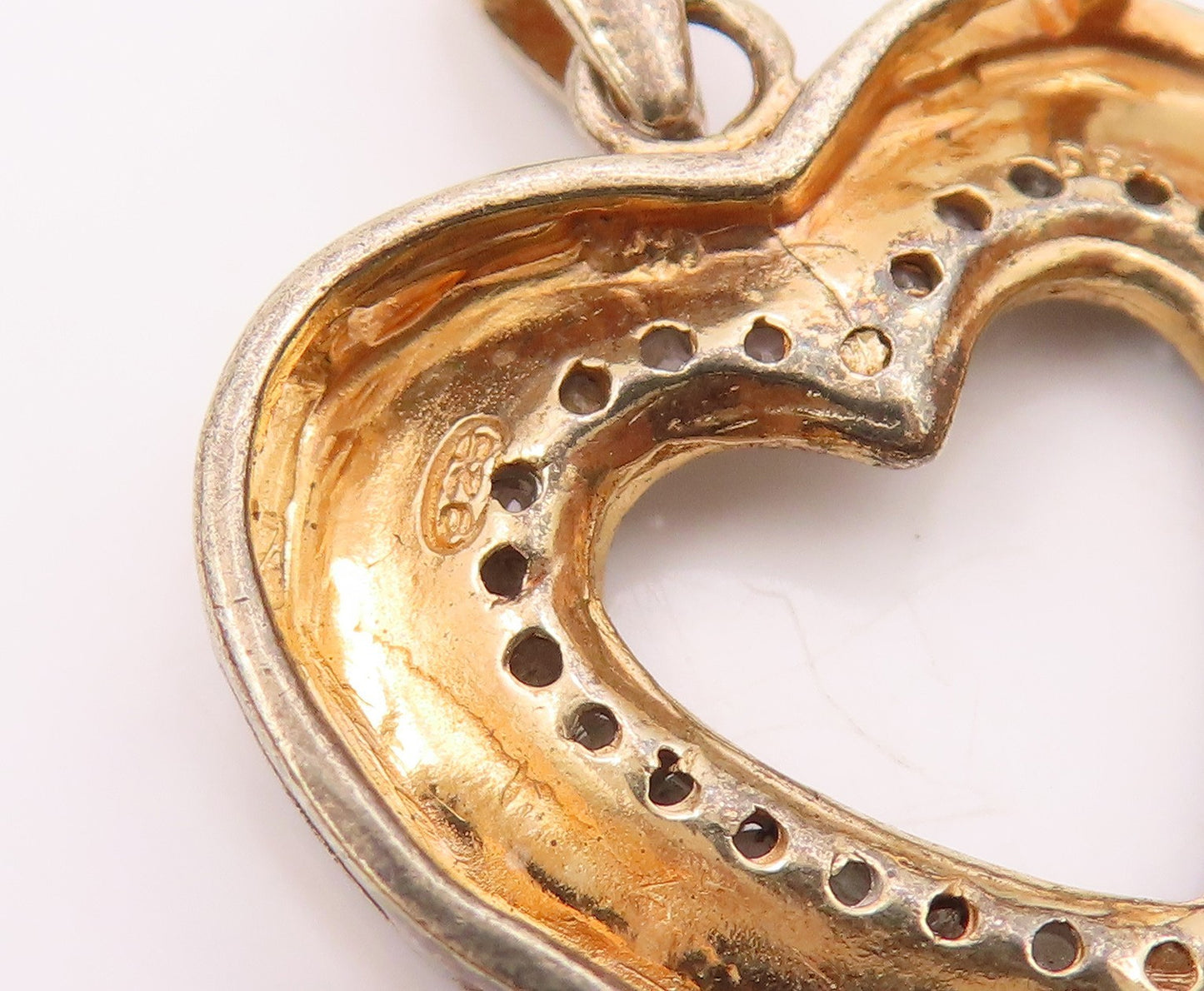 925 Sterling Silver  Vintage Genuine Diamonds Love Heart Pendant  PT11393