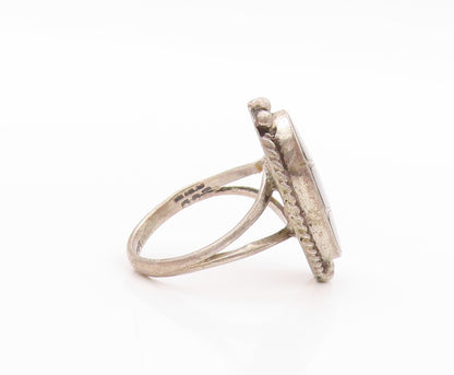 925 Sterling Silver Vintage Ring Onyx Inlay Rope Carved Frame  Sz 6  RG33378