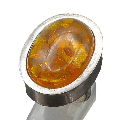 925 Sterling Silver Vintage Cabochon Cut Amber Cocktail Ring  Sz 6  RG22150