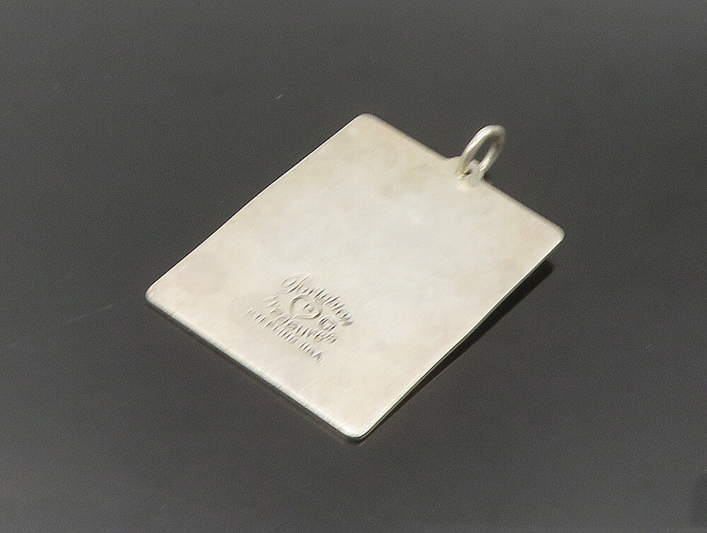 925 Sterling Silver  Vintage Sara Music & Soccer Motif Square Pendant  PT19933