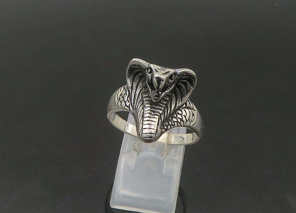 925 Sterling Silver  Vintage Cobra Snake Head Large Band Ring Sz 12  RG22311