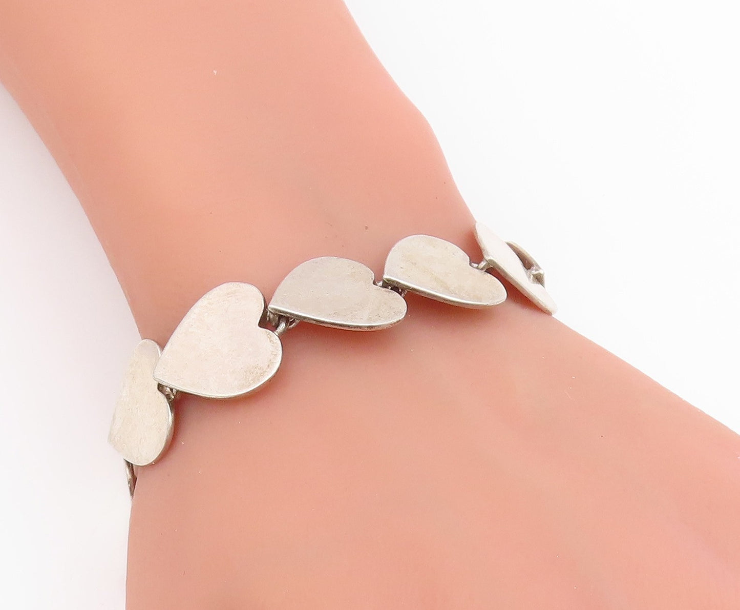 925 Sterling Silver Vintage Bracelet DENMARK Minimalist Love Heart Link  BT11681