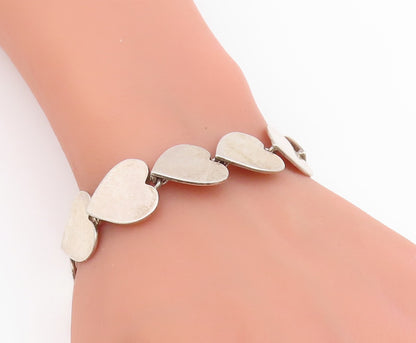 925 Sterling Silver Vintage Bracelet DENMARK Minimalist Love Heart Link  BT11681