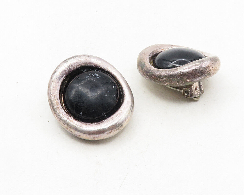 ISRAEL  925 Sterling Silver  Vintage Black Onyx Non Pierce Earrings  EG5237