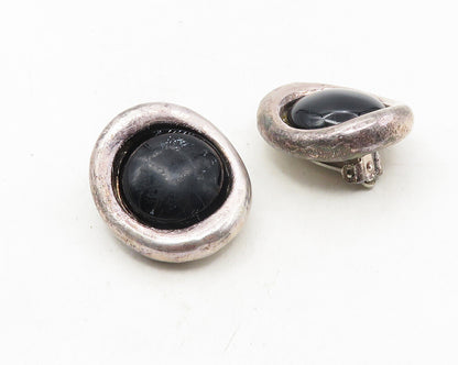 ISRAEL  925 Sterling Silver  Vintage Black Onyx Non Pierce Earrings  EG5237